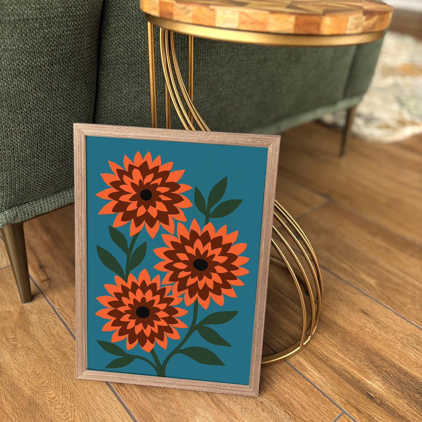 Retro Dahlia Flowers Poster, Colorful Nature Wall Art Print