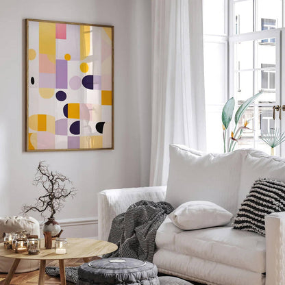 Yellow and Purple Abstract Shapes MCM Wall Art - HypeSheriff