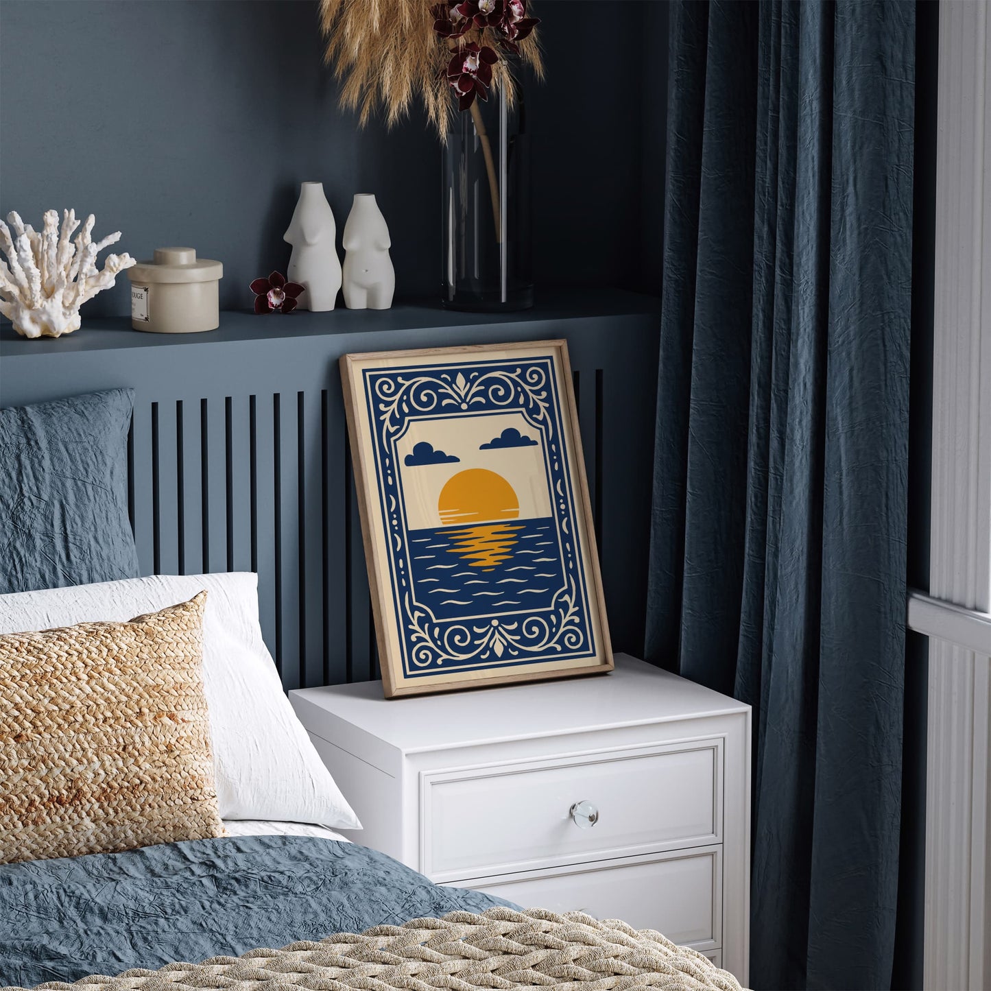 Navy Blue Sunset Landscape Wall Art Print