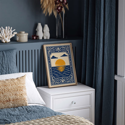 Navy Blue Sunset Landscape Wall Art Print