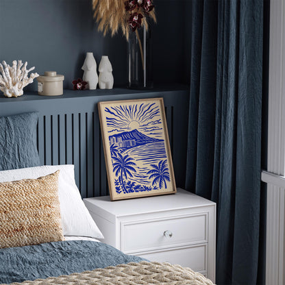 Honolulu Blue Tropical Landscape Poster