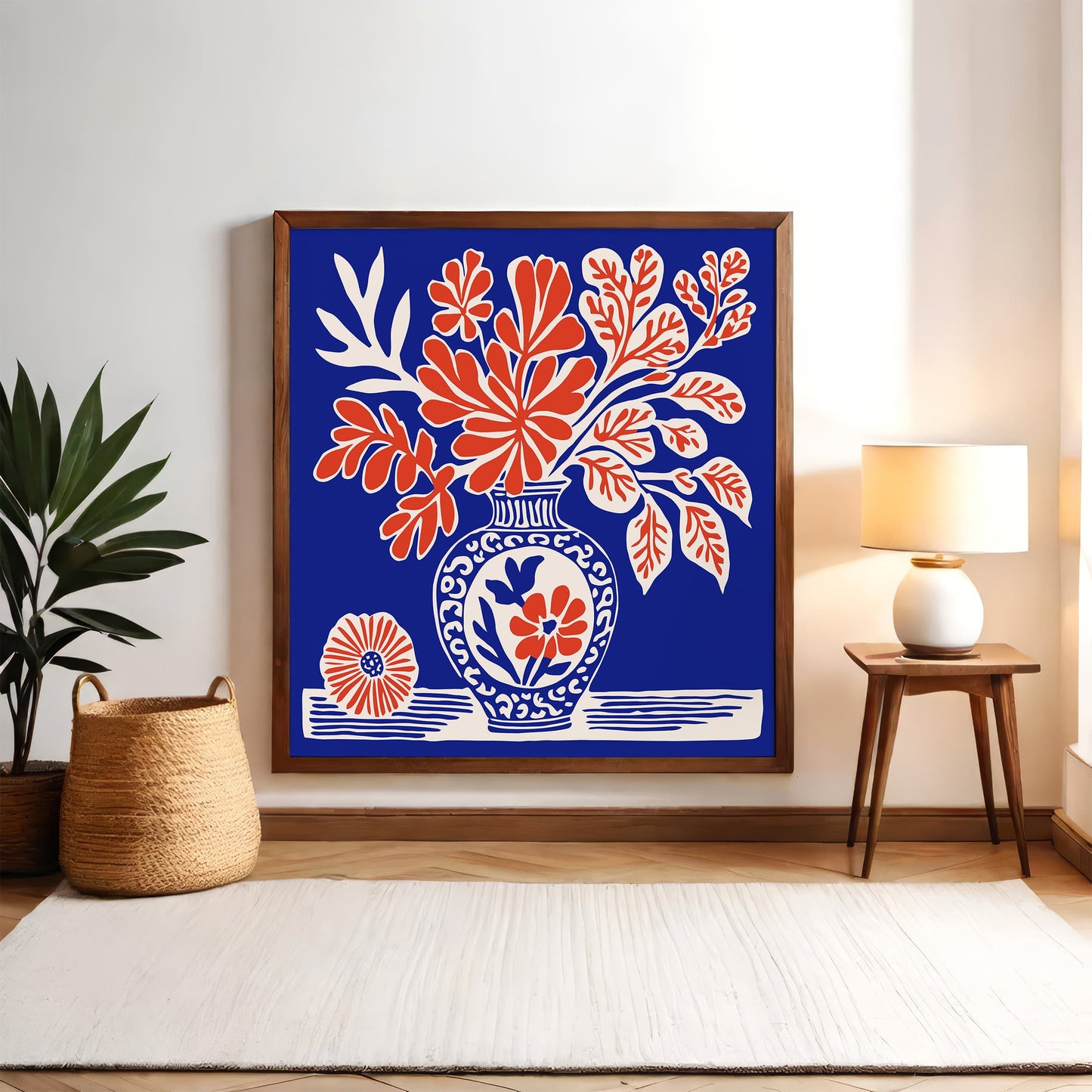 Blue Flowers Vase Poster - Square Floral Wall Art
