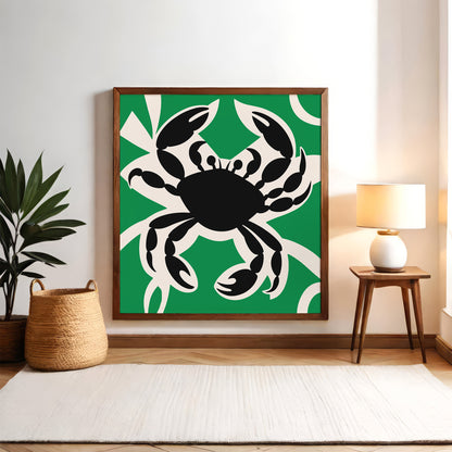 Green Retro Crab Square Print