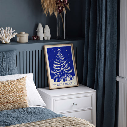 Blue Christmas Tree Art Print 2024