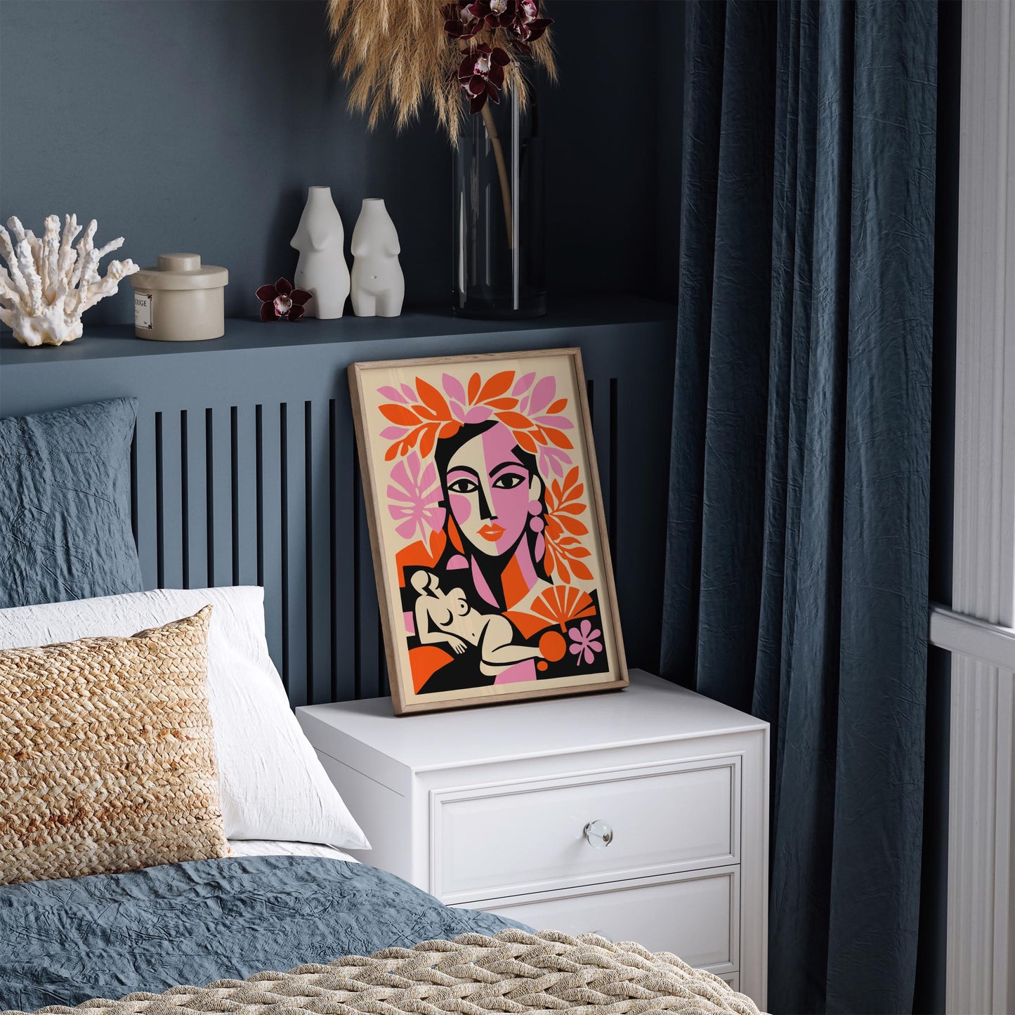 Boho Chic Girl Portrait in Matisse Style