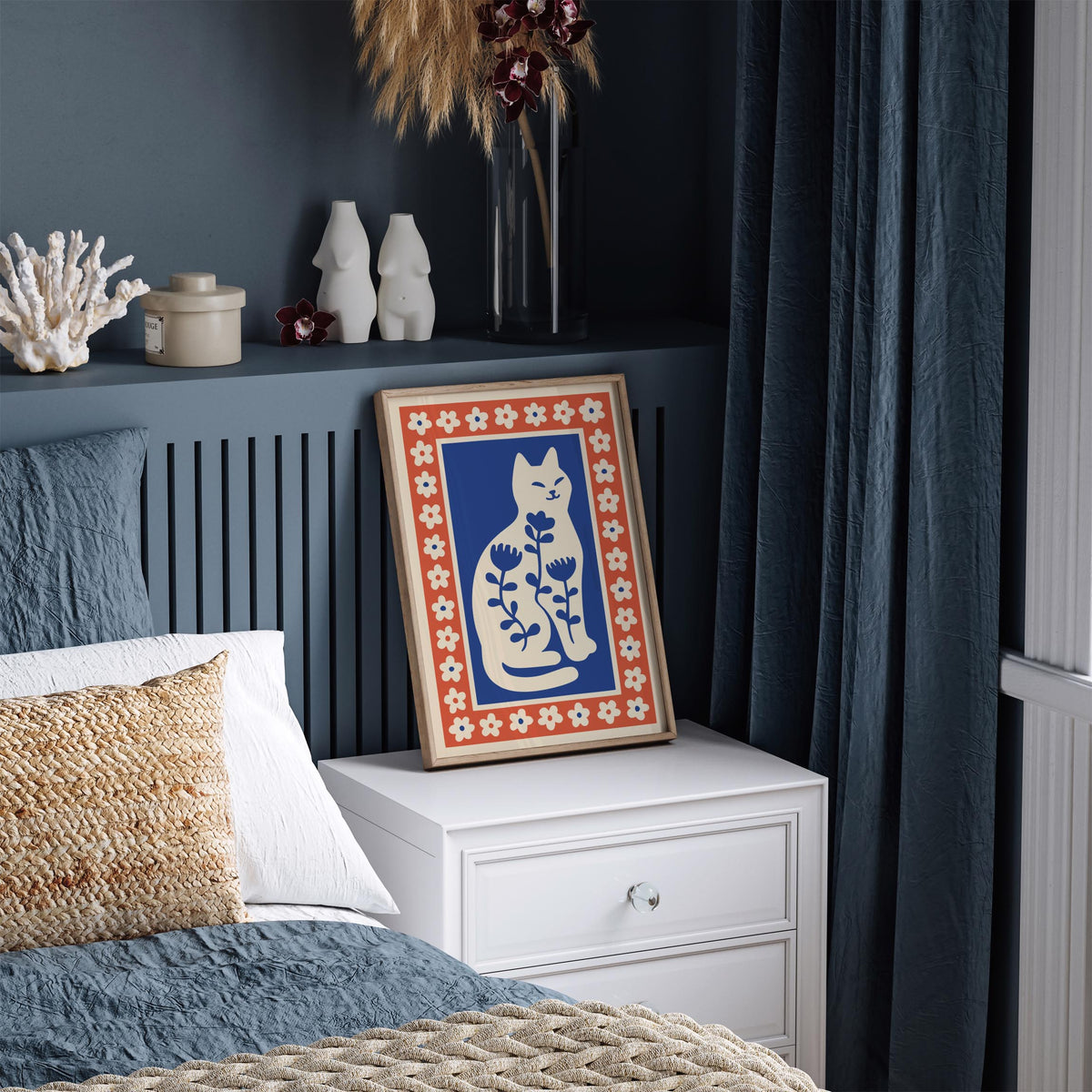 Blue Cat Flower Lover Poster