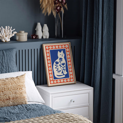 Blue Cat Flower Lover Poster