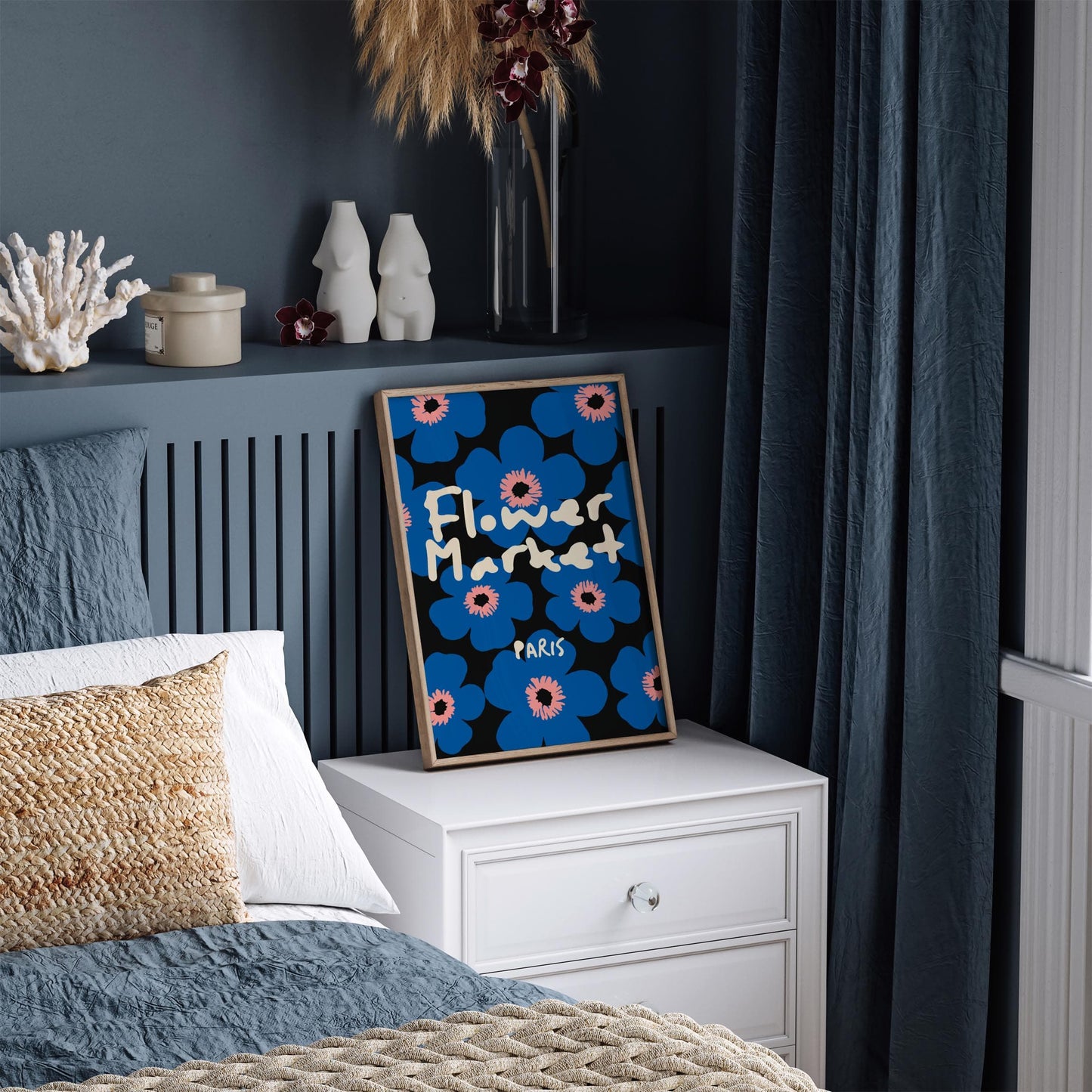 Paris Flower Market Poster - Blue Flowers Art Print