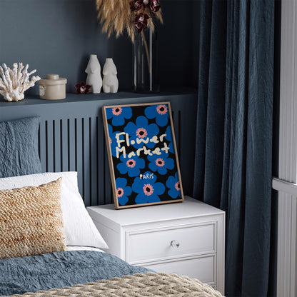 Paris Flower Market Poster - Blue Flowers Art Print