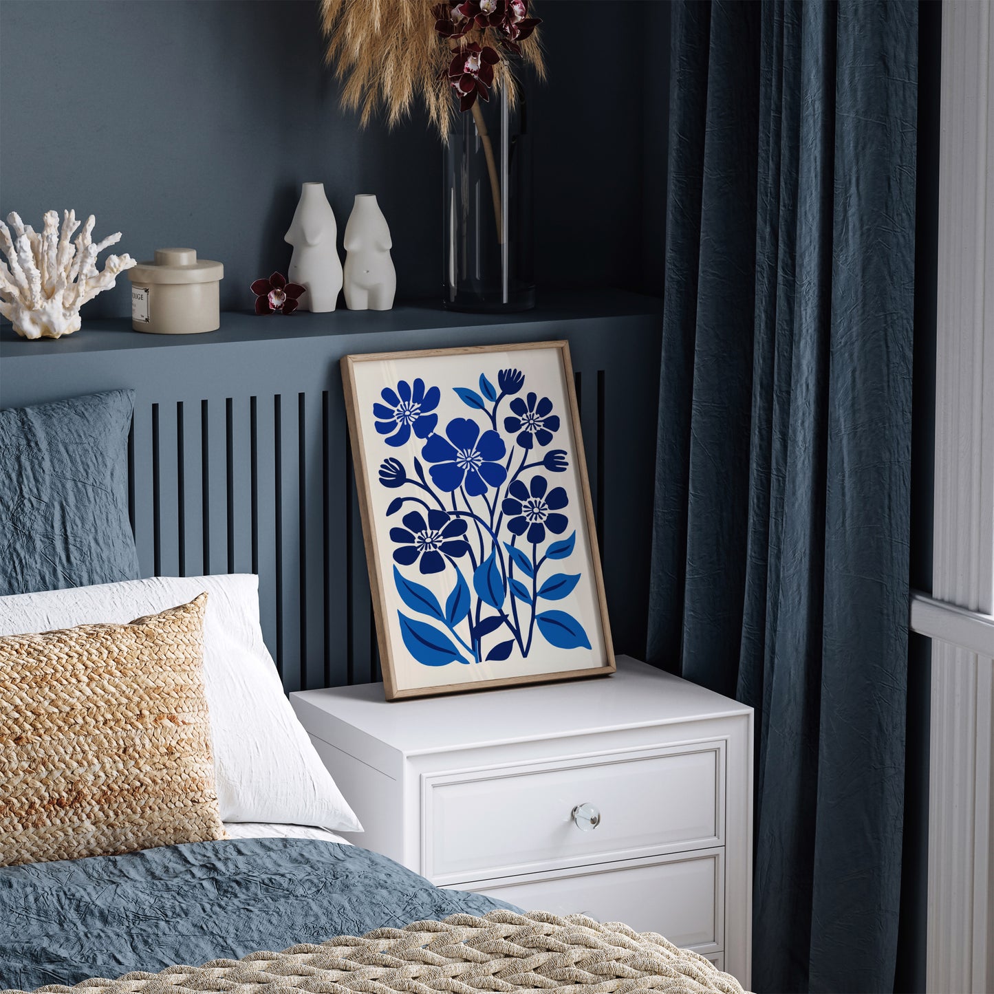 Blue Flowers Modern Aesthetic Wall Art