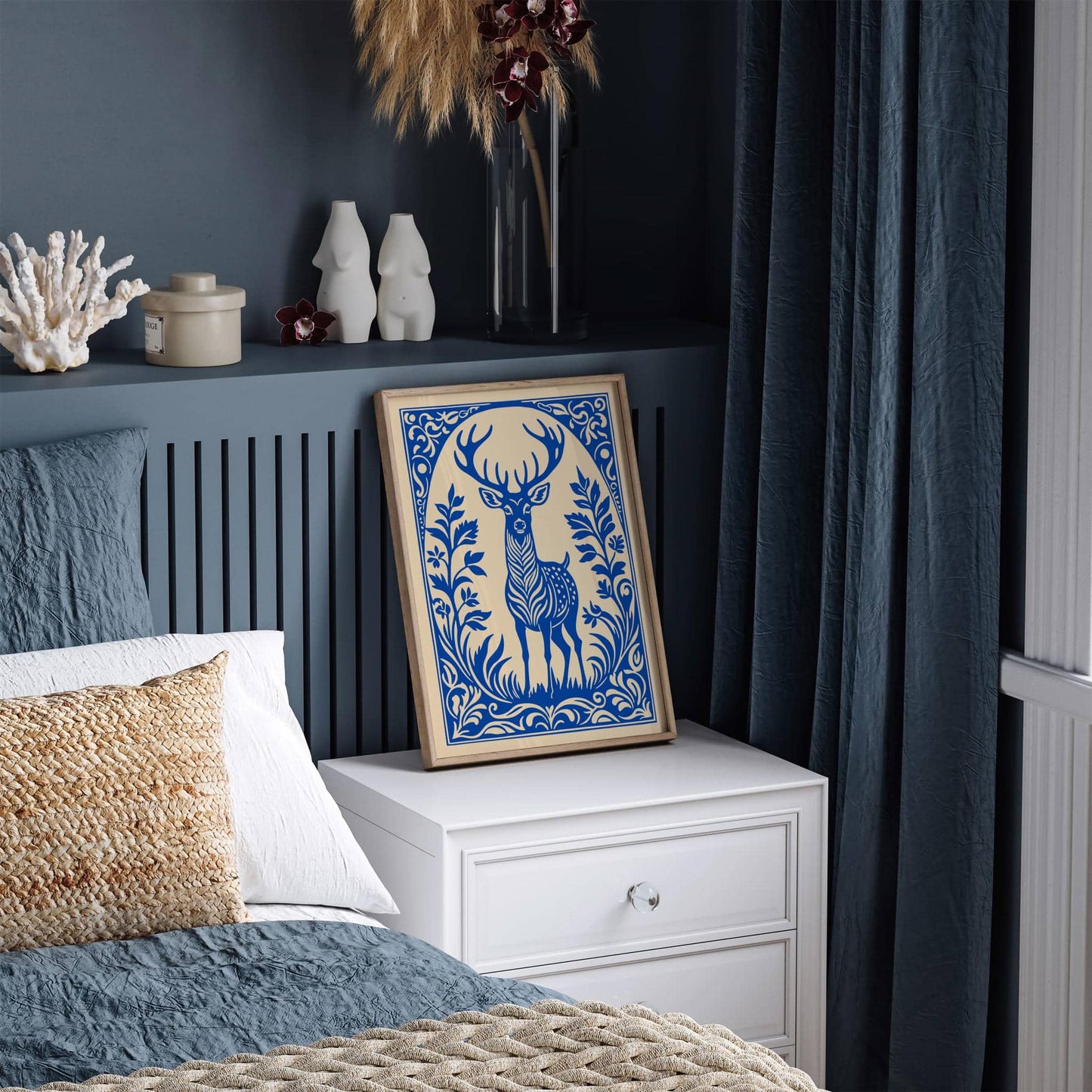 Blue Victorian Reindeer Animal Poster
