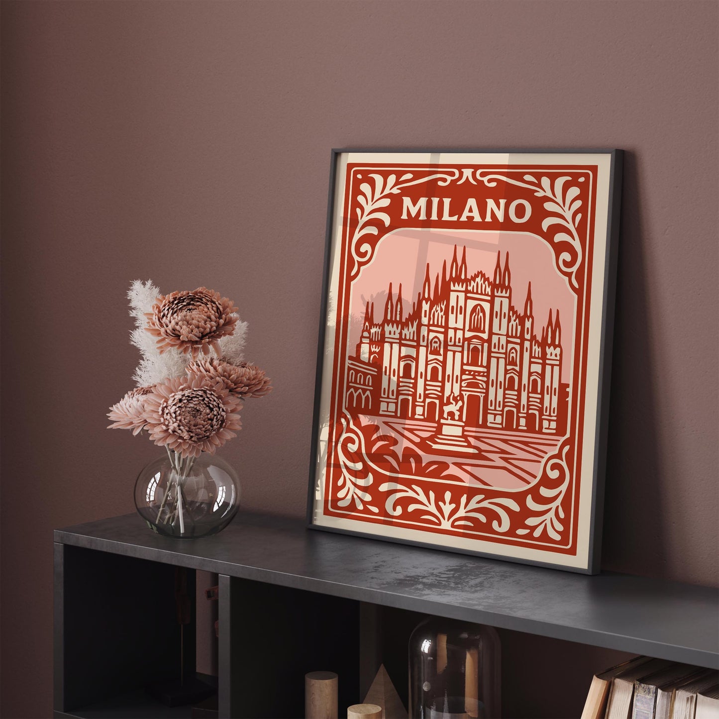 Milano Italy Poster - Red Cityscape Wall Art Print 2026