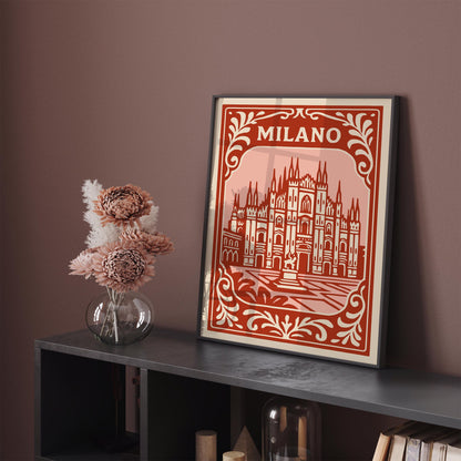 Milano Italy Poster - Red Cityscape Wall Art Print 2026