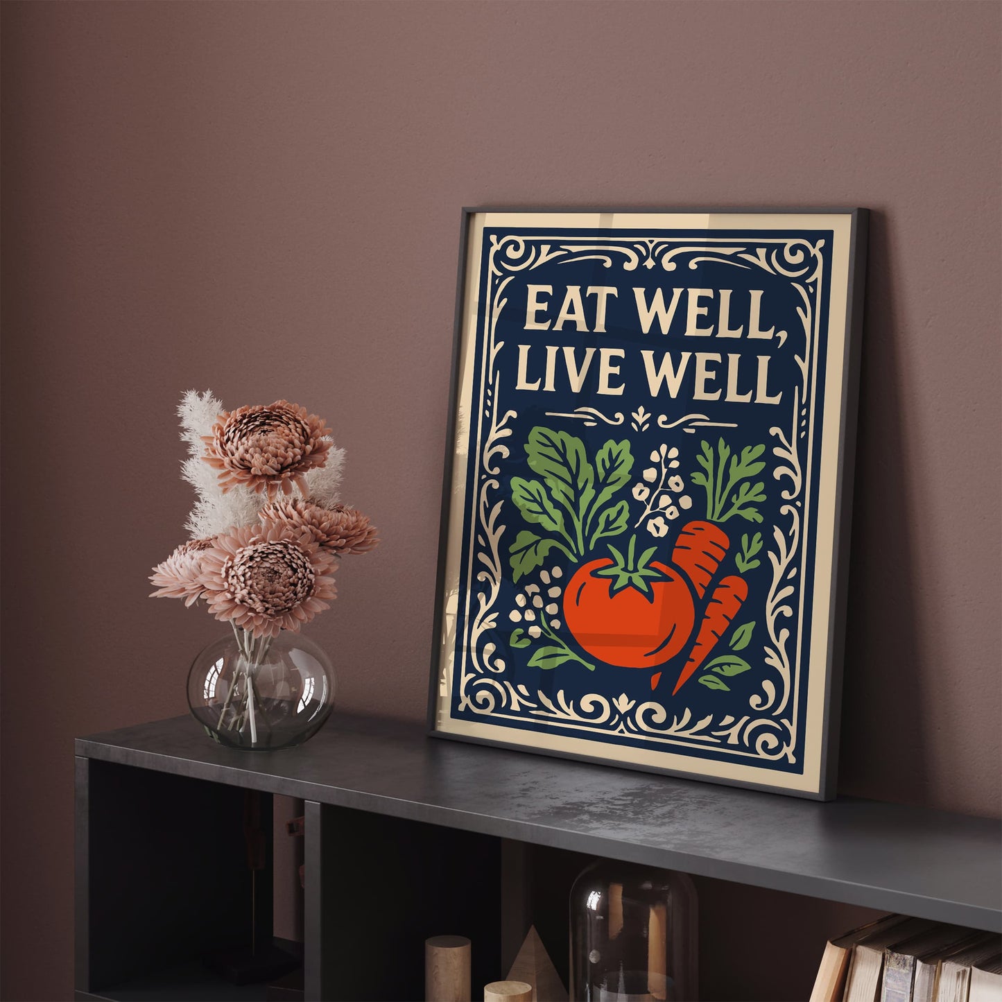 Eat Well, Live Well Poster - Farmhouse Kitchen Wall Art Print