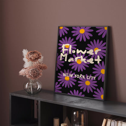 Flower Market New York City Poster, Purple Daisies Print