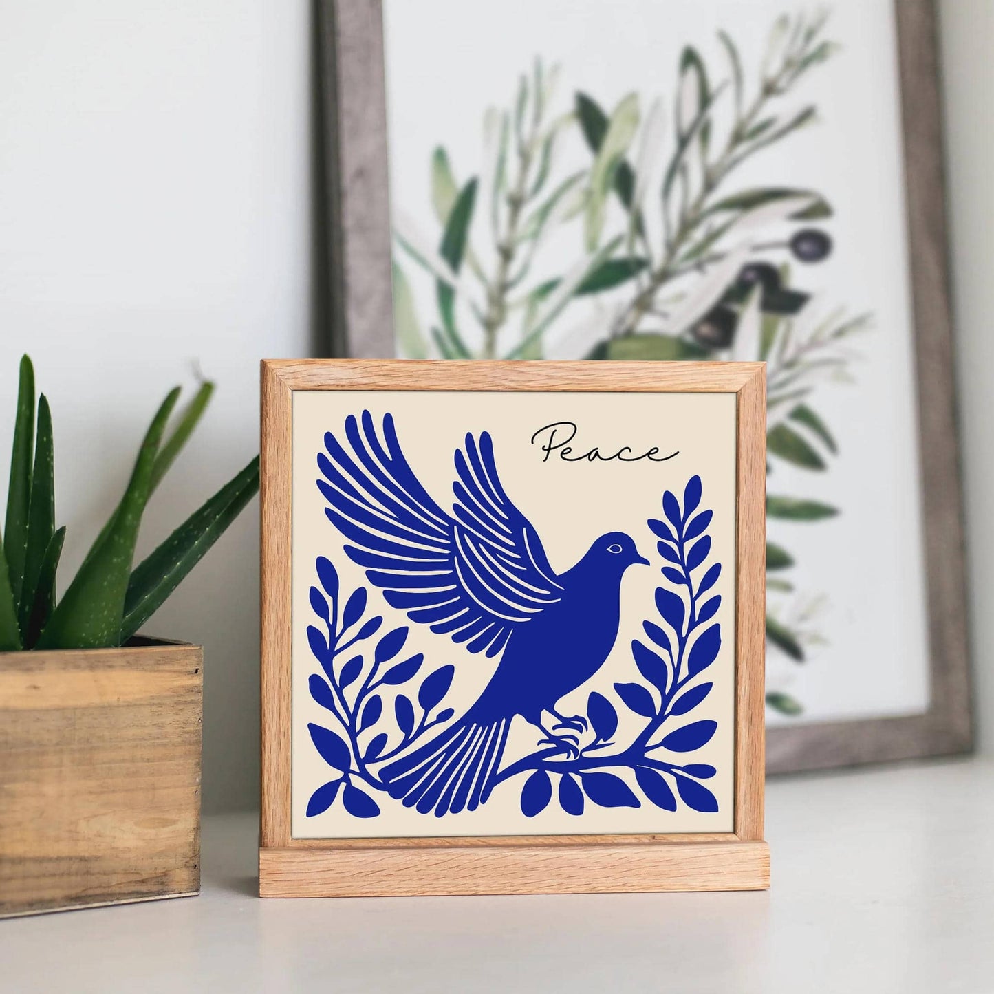 Blue Dove & Peace Quote Art Print – Square Wall Decor