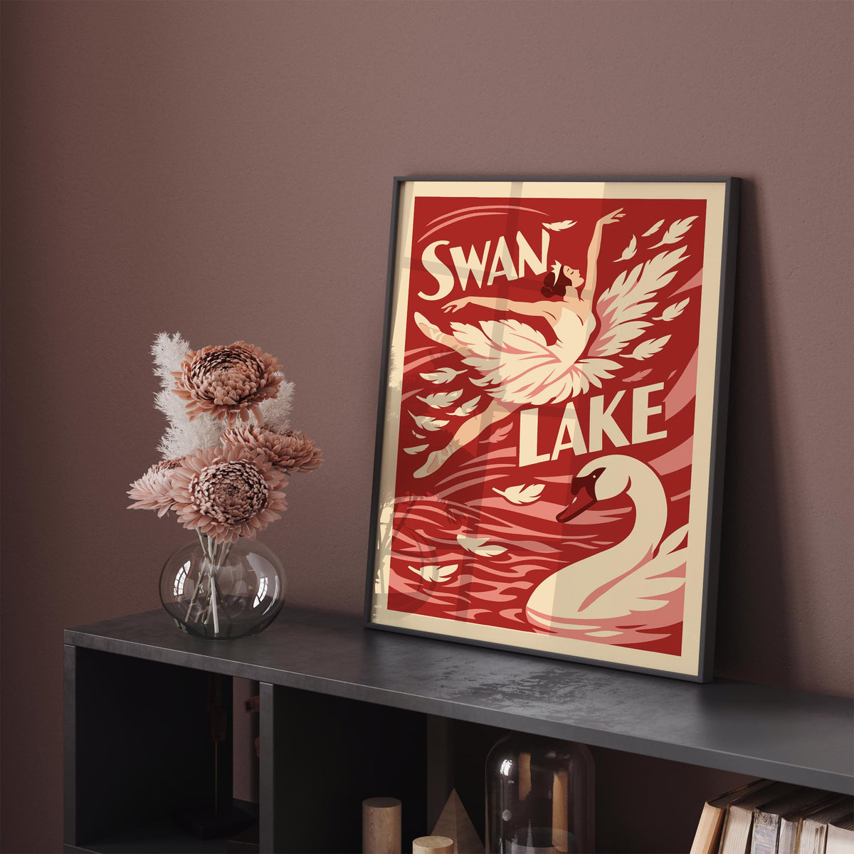 Red Swan Lake Ballet Art Poster