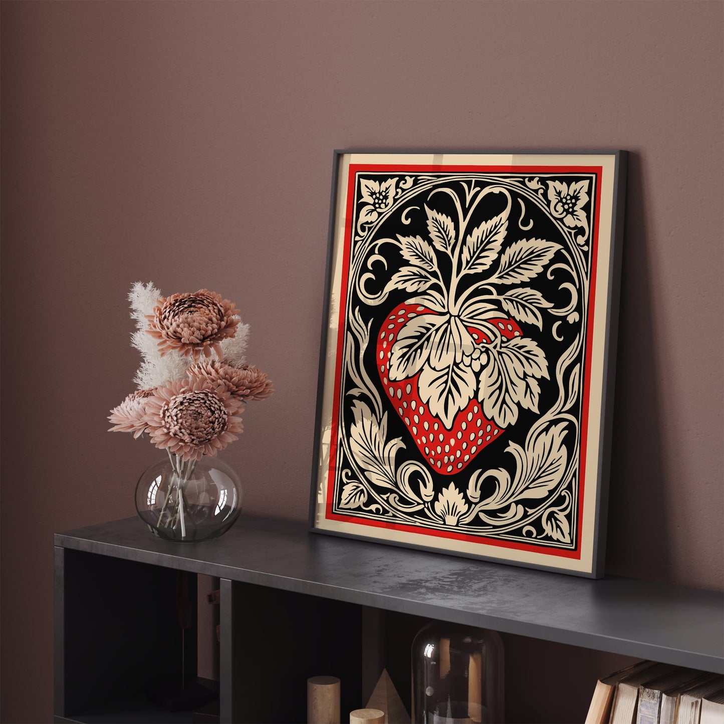 Big Red Strawberry in Rococo Style Poster