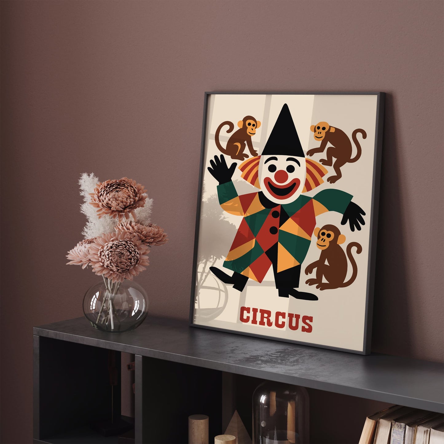 Circus Poster Funny Clown with Monkeys Art Print