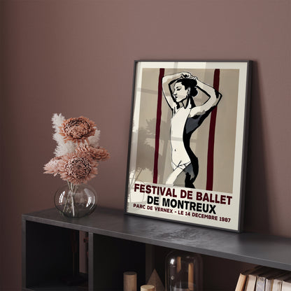 Montreux Ballet Festival Retro Ballerina Ink Art Print