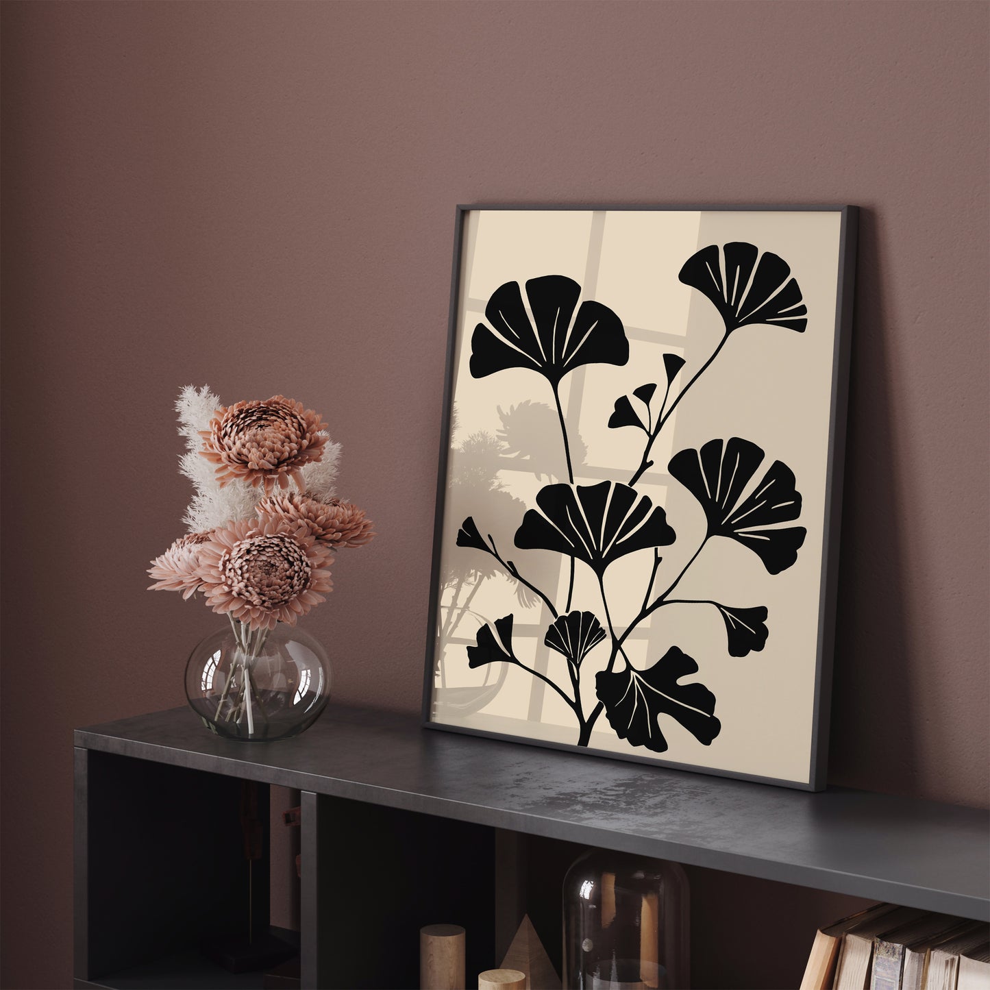 Ginkgo Biloba Black Minimalist Poster