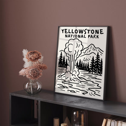 Yellowstone National Park Wall Art - Travel B&W Poster