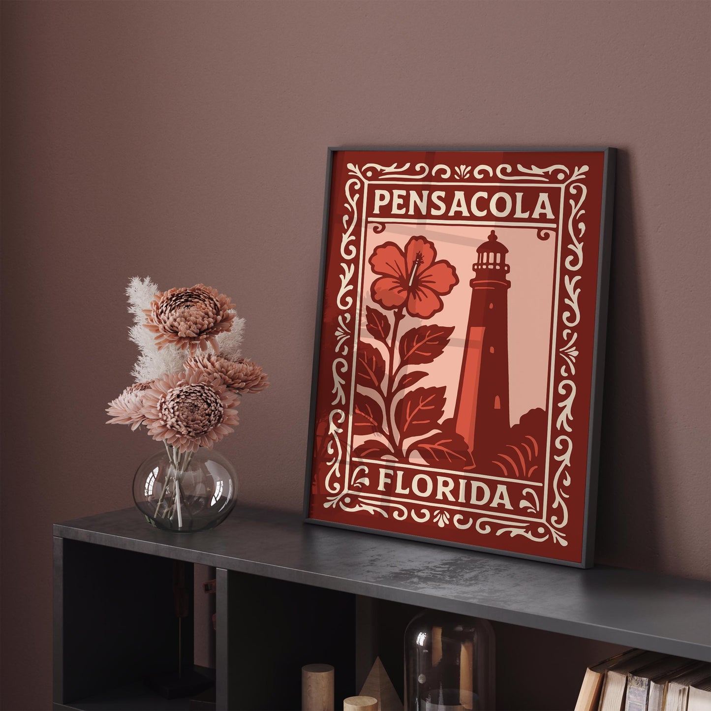 Pensacola Florida Cityscape Red Poster