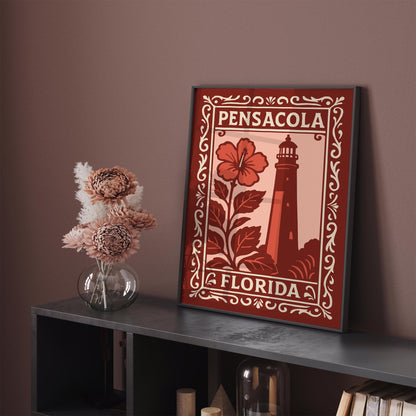 Pensacola Florida Cityscape Red Poster
