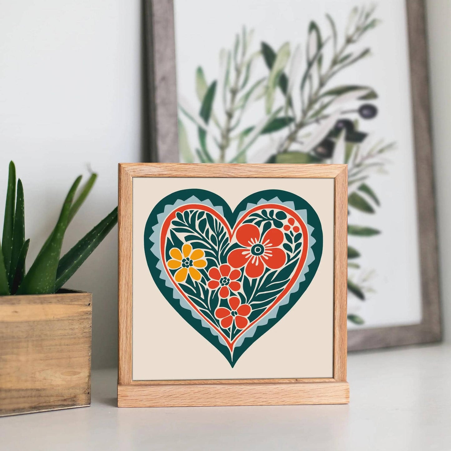Folk Art Heart Print – Square Wall Decor