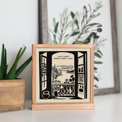 Amalfi Coast Black Ink Square Wall Art Print