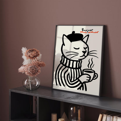 Bonjour Mon Amour Poster - French Cofffee Time Wall Art