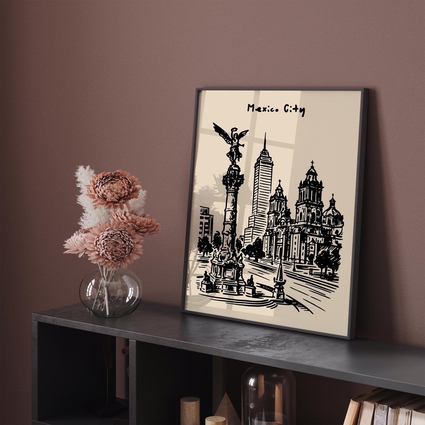 Mexico City Poster - Black Ink Sketch Art