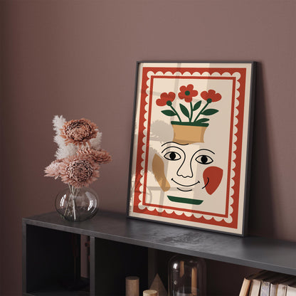 Flower Face Vase Poster - Surreal Floral Wall Art