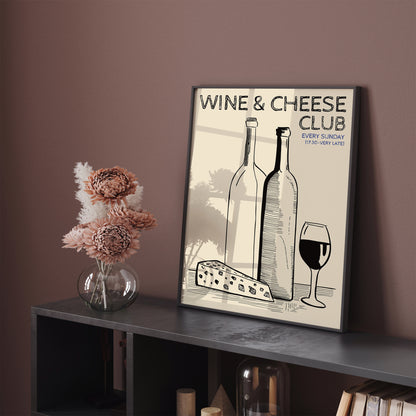 Wine & Chese Club Line Art Poster