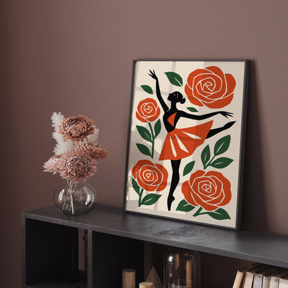 Ballerina Dancer in Roses Poster