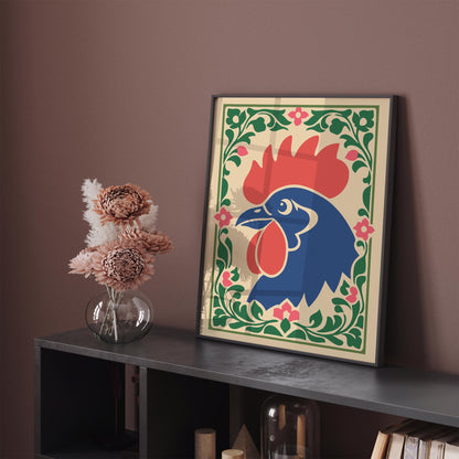 Rooster Folk Wall Art Print