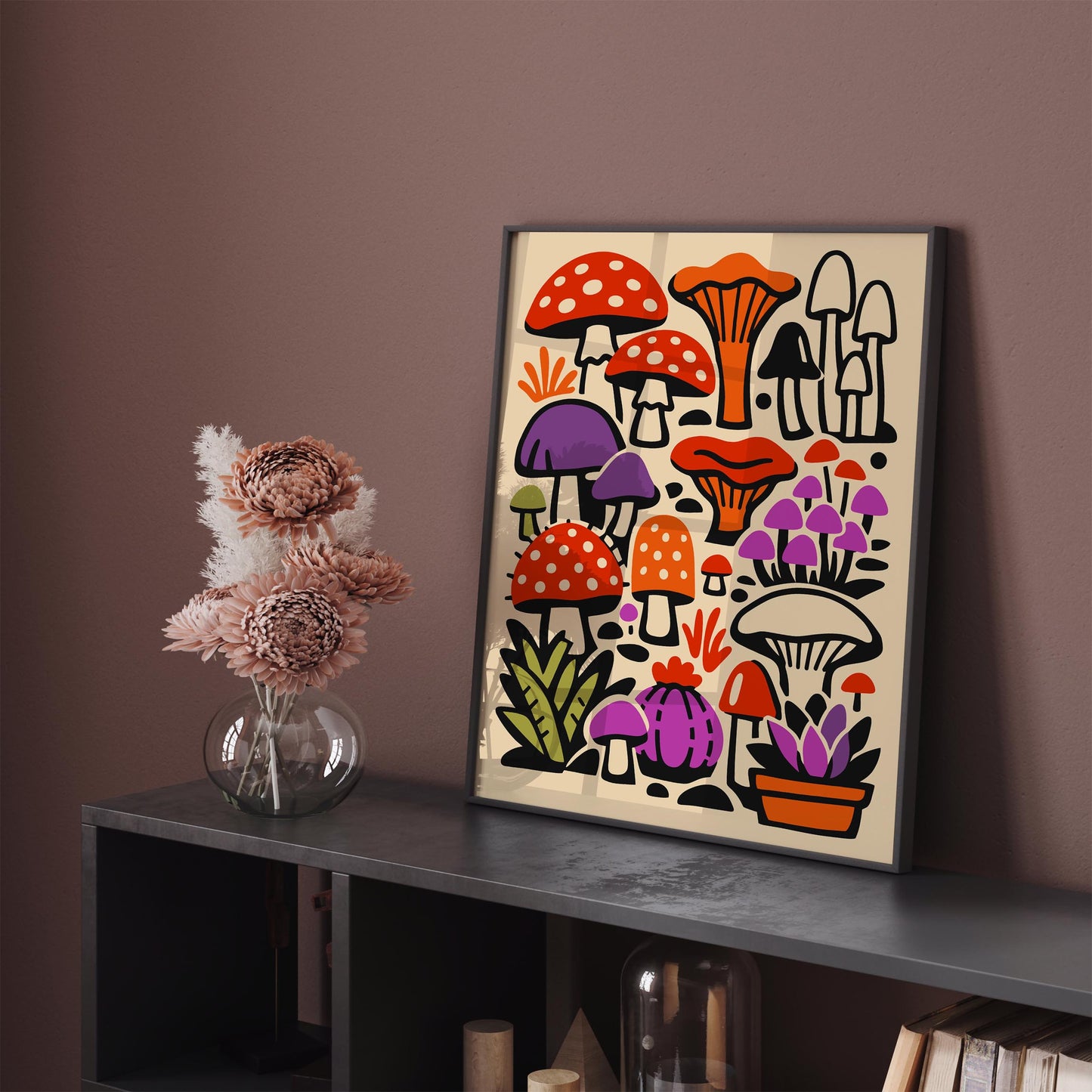 Colorful Eclectic Mushrooms Wall Art Print – Boho Botanical Fungi Poster