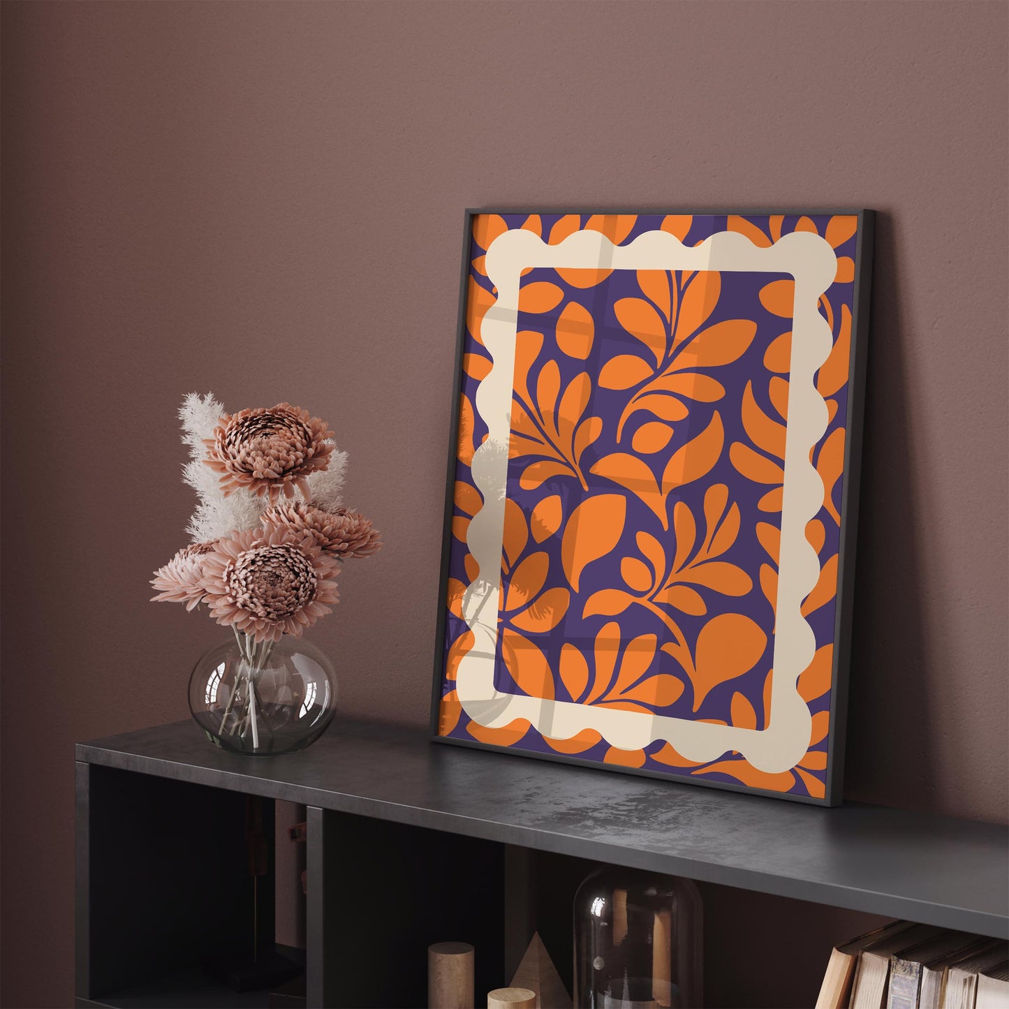 Orange Purple Botanical Poster - Bold Maximalist Leaf Wall Art