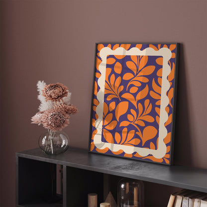 Orange Purple Botanical Poster - Bold Maximalist Leaf Wall Art