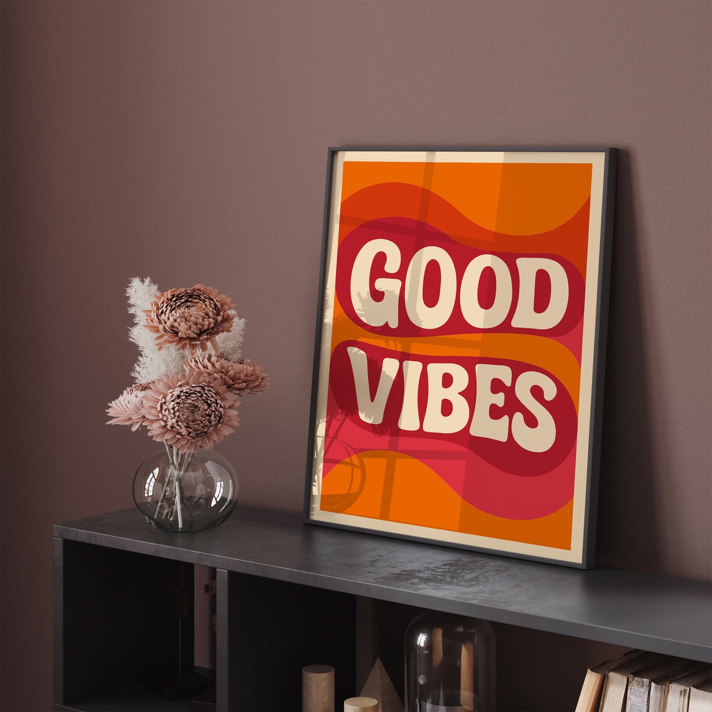 Good Vibes Quote Poster - 70s Style Waves Print