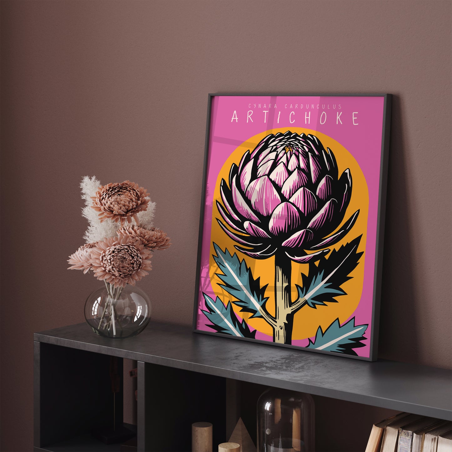 Unique Retro Artichoke Linocut Artwork