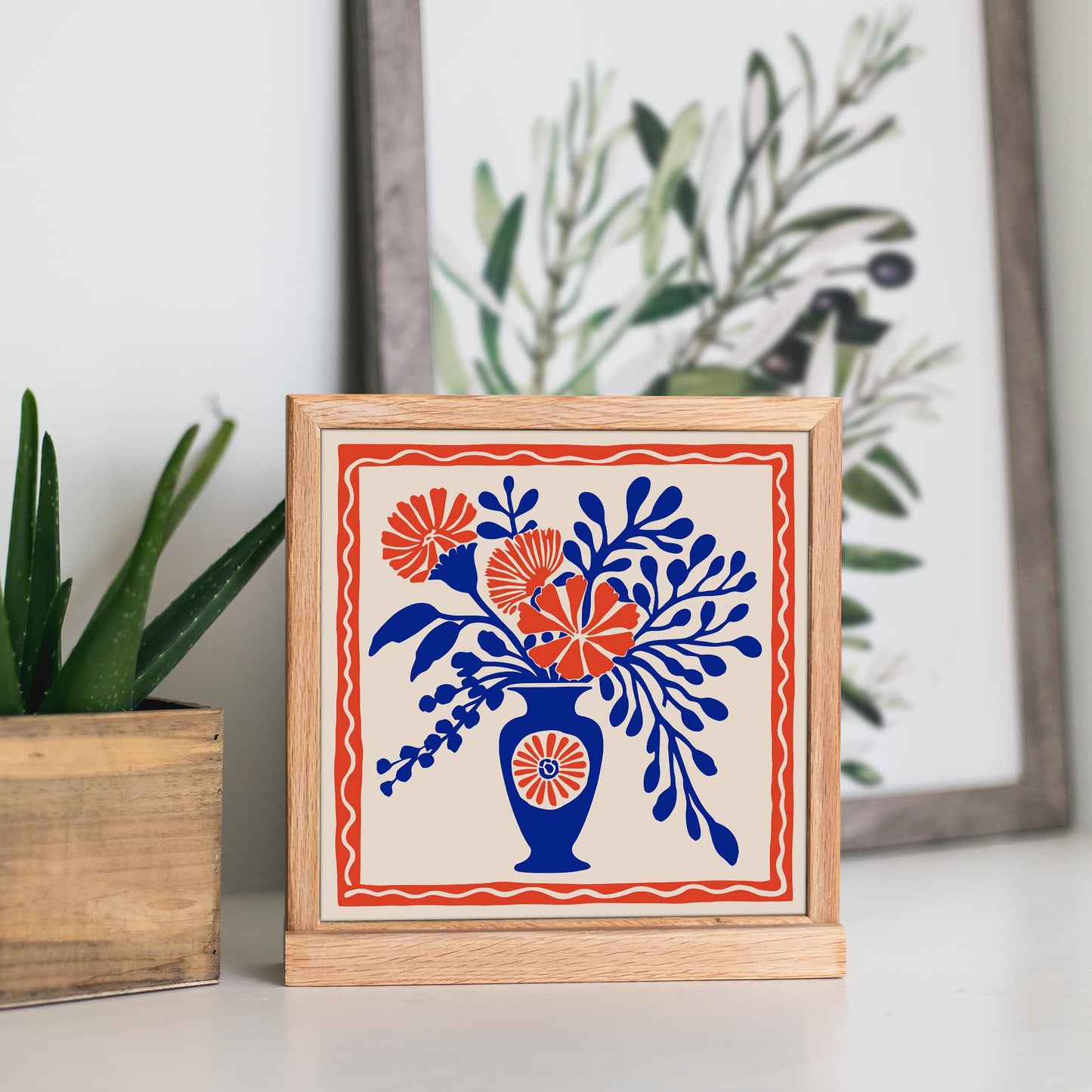 Blue Flowers Vase Poster - Square Floral Wall Art