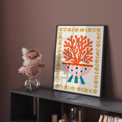 Abstract Floral Vase with Eyes Poster