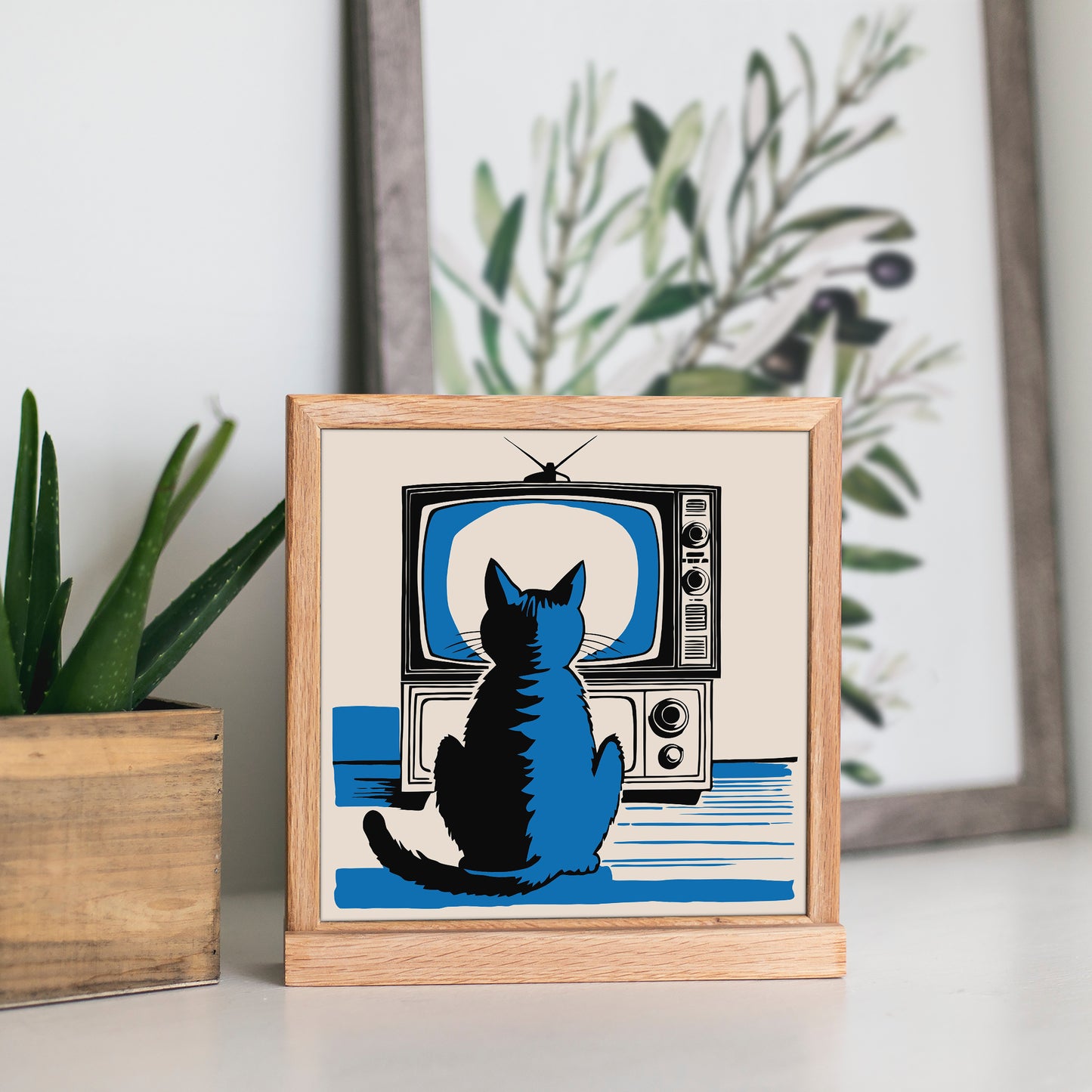 Funny Cat Watching TV Art Print