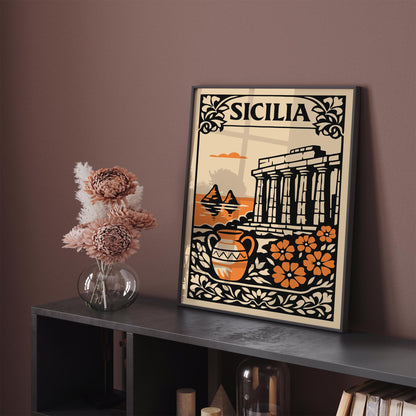 Sicilia Vintage Cityscape Poster