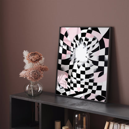 Retro Checkerboard Abstract Art Print