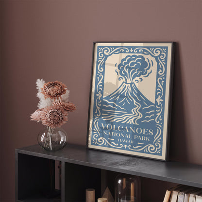 Hawaii Volcanoes National Park Poster - Vintage Blue Eruption Wall Art