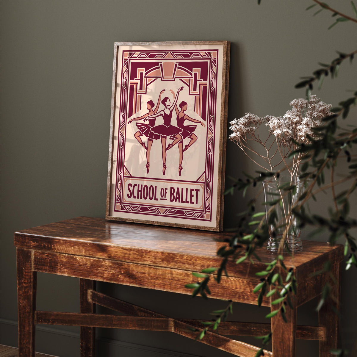 Retro Pink Ballet School Art Deco Poster