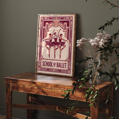 Retro Pink Ballet School Art Deco Poster