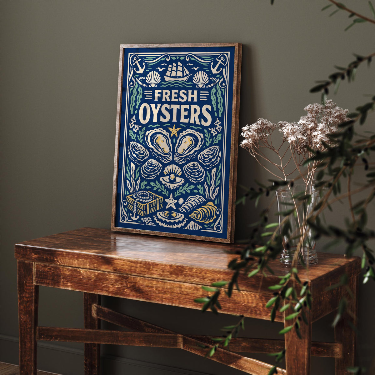 Fresh Oysters Nautical Poster